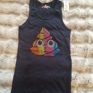 navy blue ribbed tank with studded poop emoji